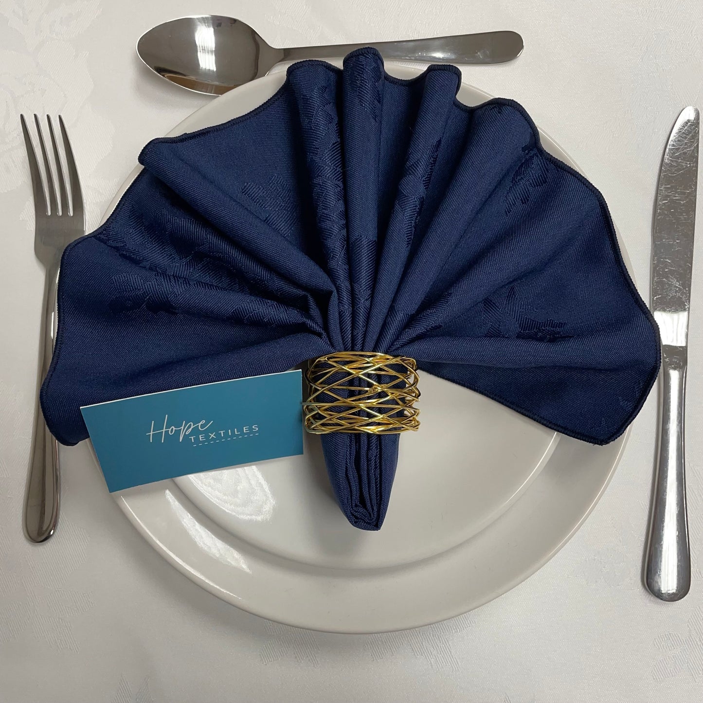 Navy Damask Rose Napkin