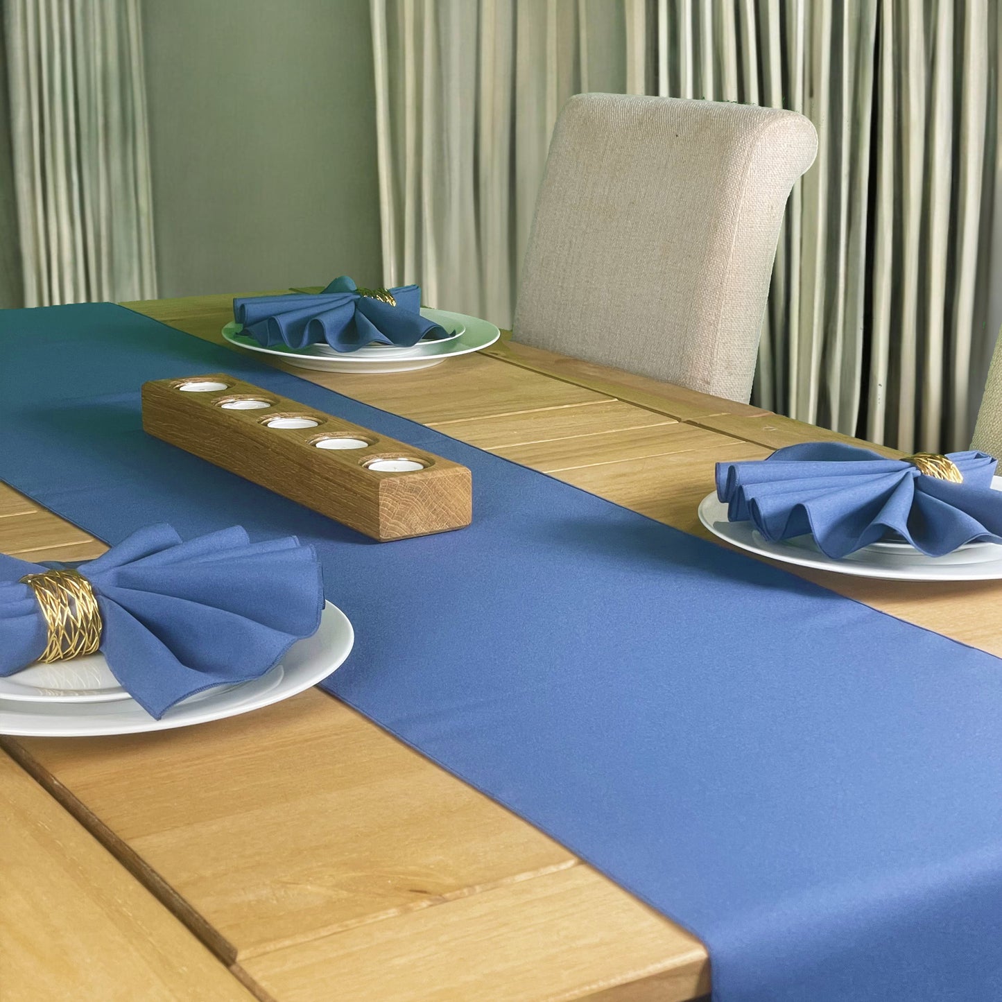 Airforce Blue Table Runner and matching Napkins in Soft Polyester Fabric
