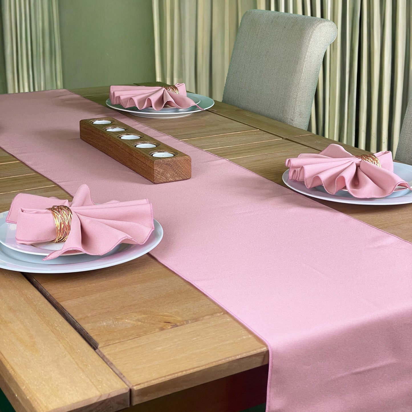 Blush Pink Table Runner and matching Napkins in Soft Polyester Fabric