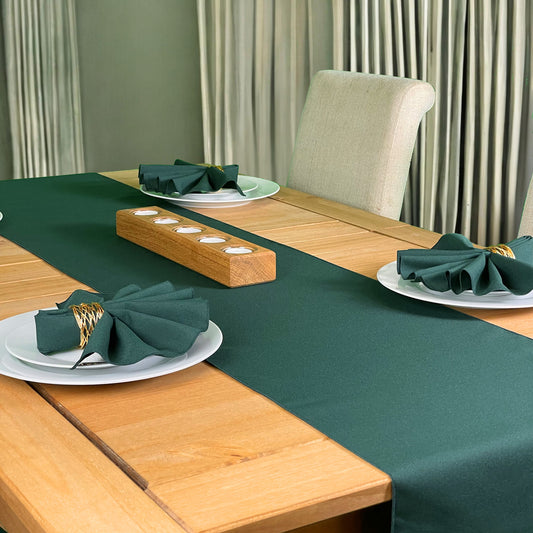 Bottle Green Table Runner and matching Napkins in Soft Polyester Fabric