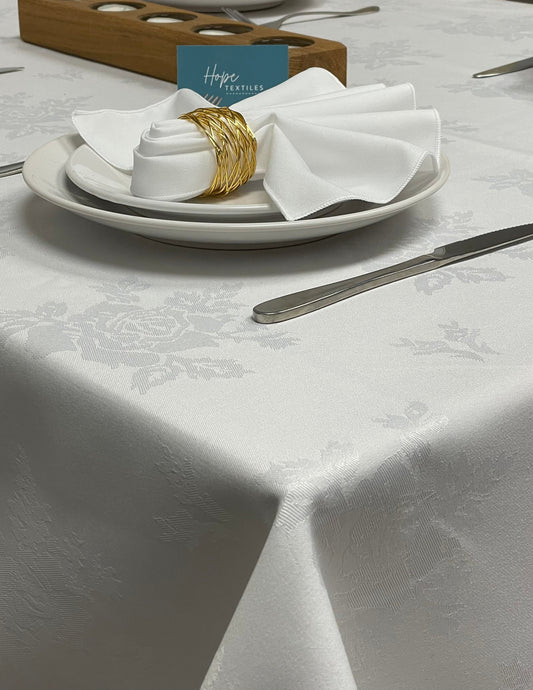 Ivory Damask Rose Square Tablecloth