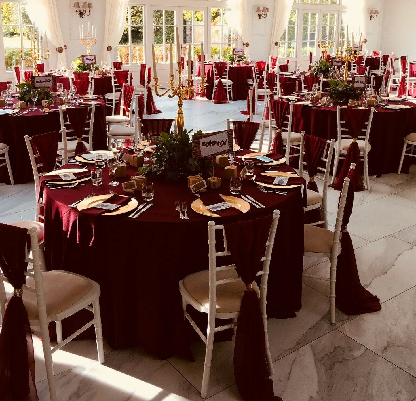 Dark Burgundy Round Plain Tablecloth - Extra Wide  Suitable for weddings, parties, christenings.