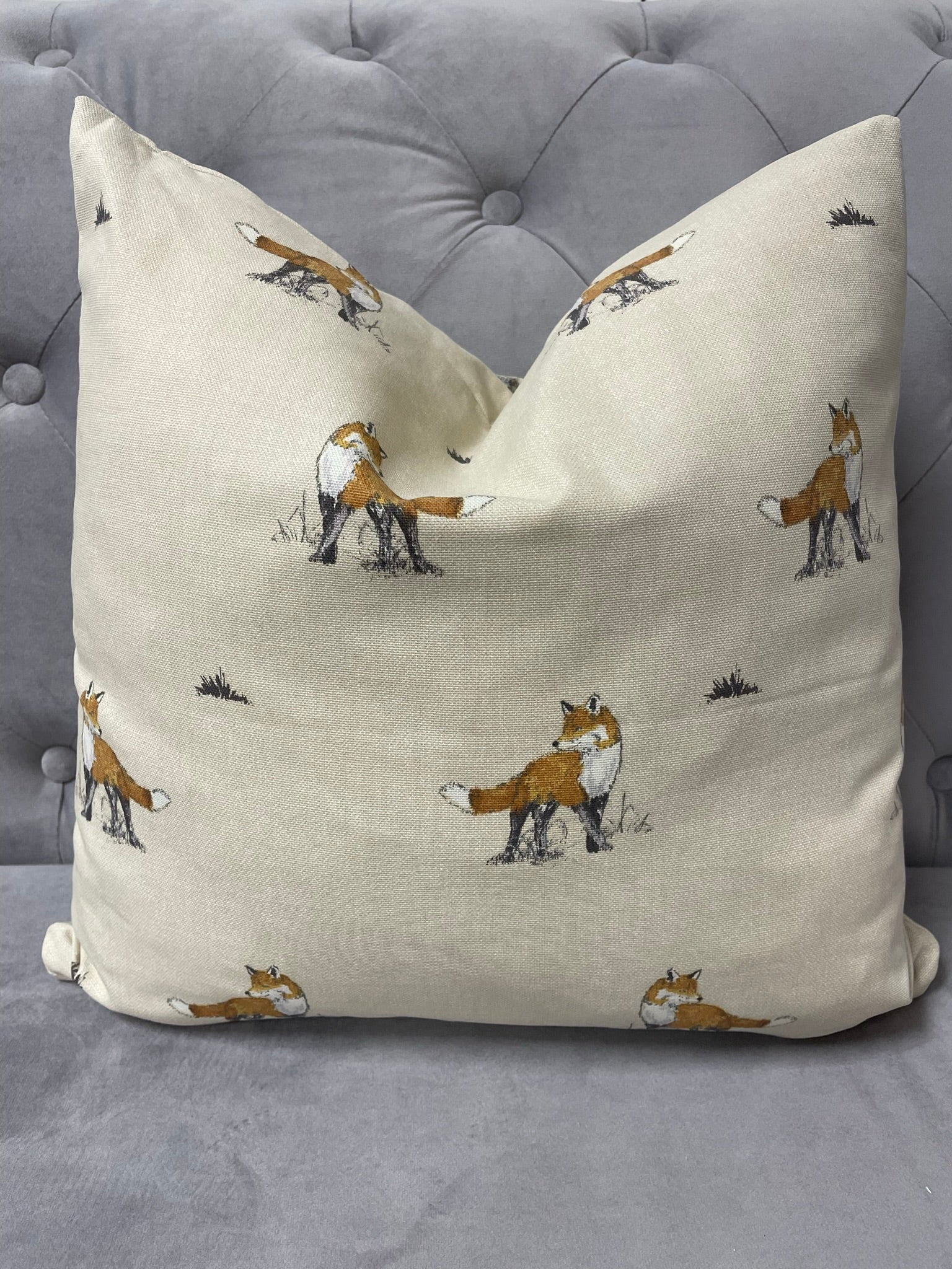 Cotton Fox Print Cushion Cover in natural shades