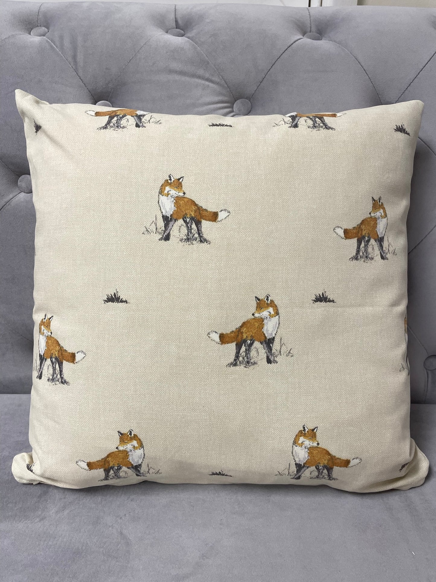 Cotton Fox Print Cushion Cover in natural shades