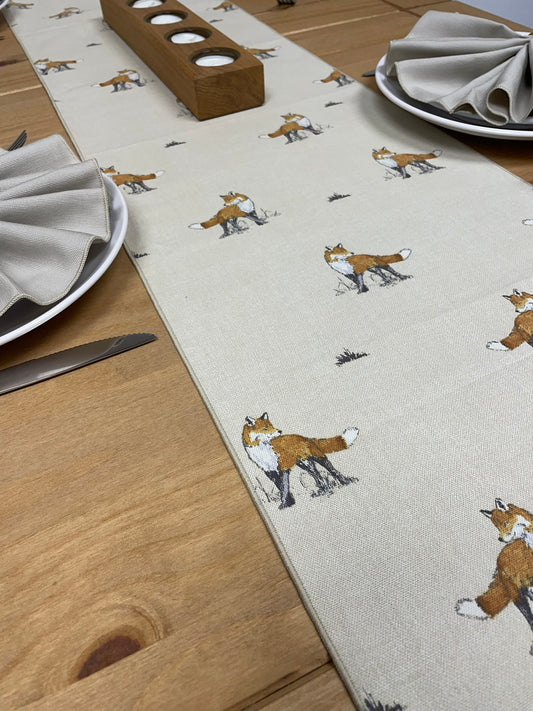 Fox Print Cotton Table Runner - Natural