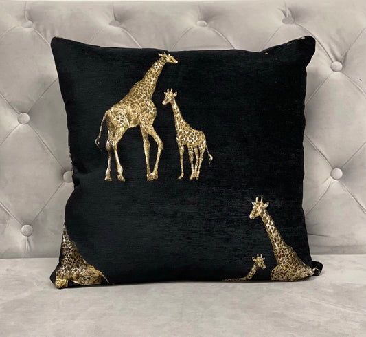 Giraffe with Baby Black Cushion Cover 50 Polyester 50 Viscose