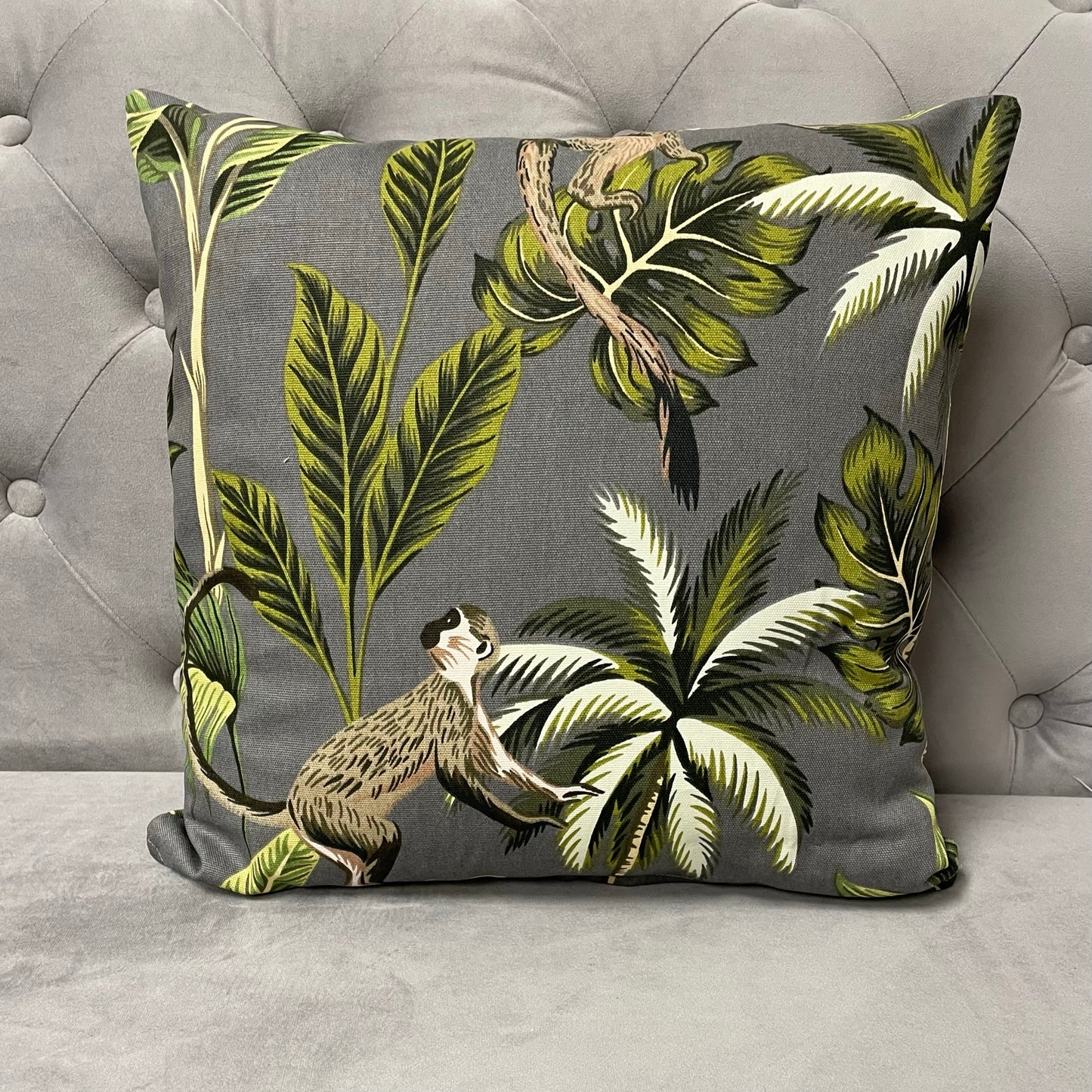 Jungle Monkey Print Cushion Cover - Grey