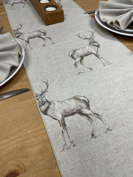 Stag Print Cotton Table Runner - Natural Earth Shades