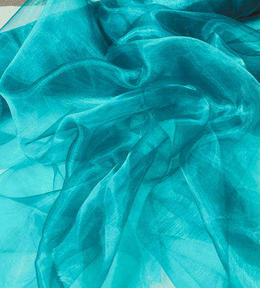 Teal Plain Dye Organza Fabric