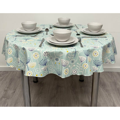 Round Cotton Tablecloth - Seafoam  Scandinavian Bergen Floral Print