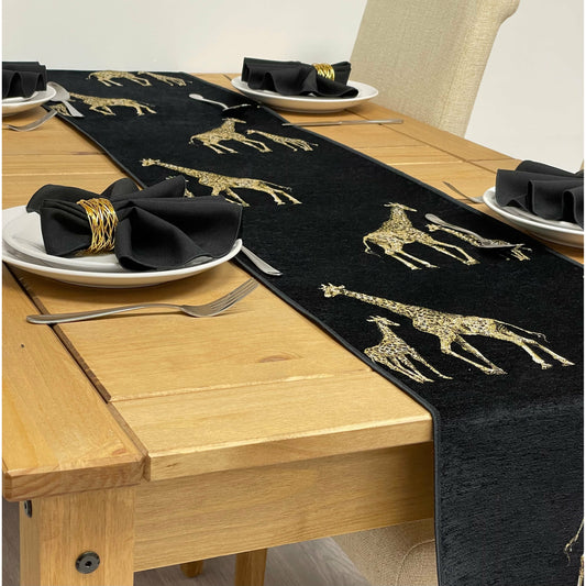 Black Giraffe Adult and Baby Table Runner