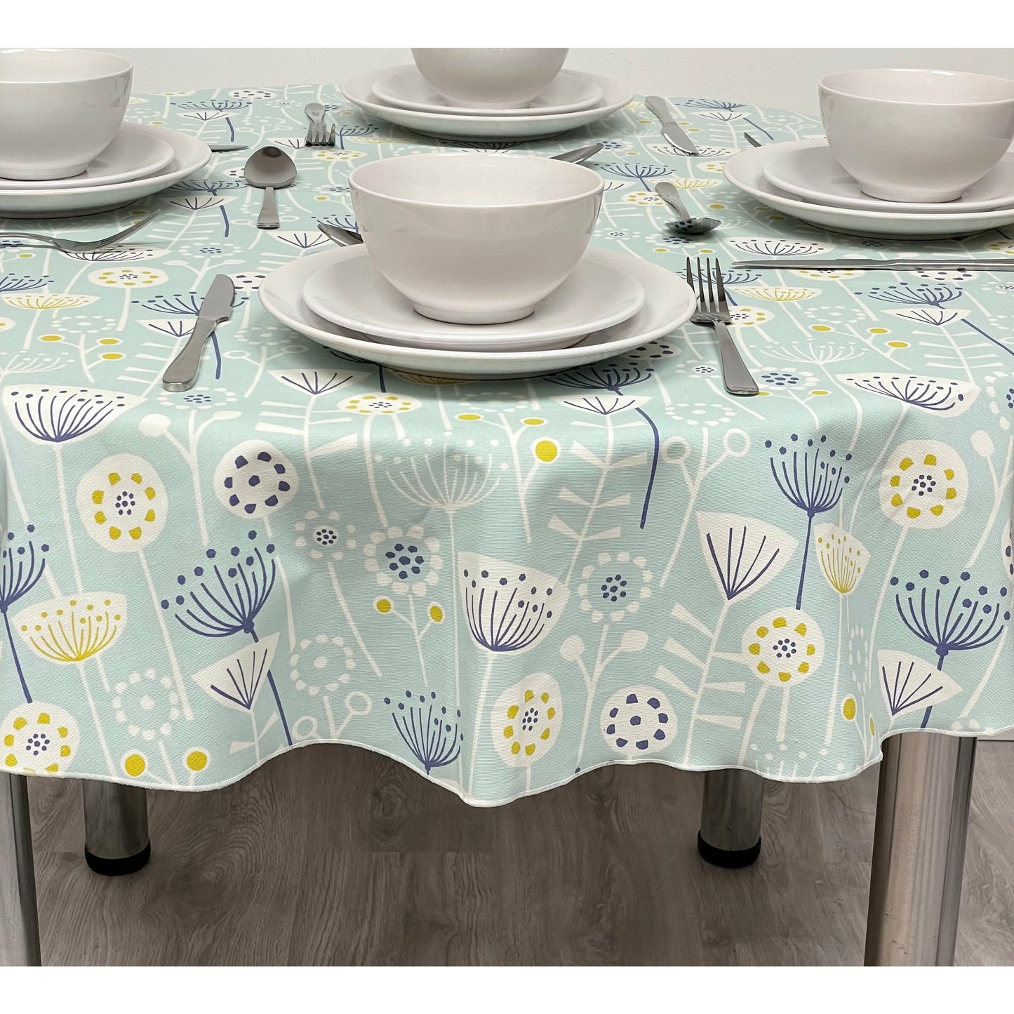 Round Cotton Tablecloth - Seafoam  Scandinavian Bergen Floral Print